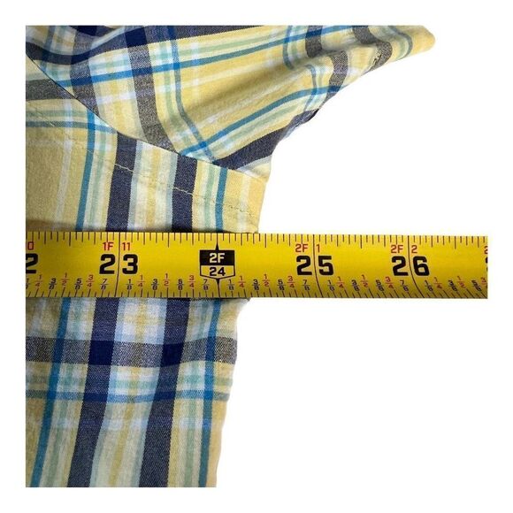 Izod Shirt Short Sleeve Button Down Plaid Yellow Blue Non Iron Stretch Classic - Picture 5 of 6